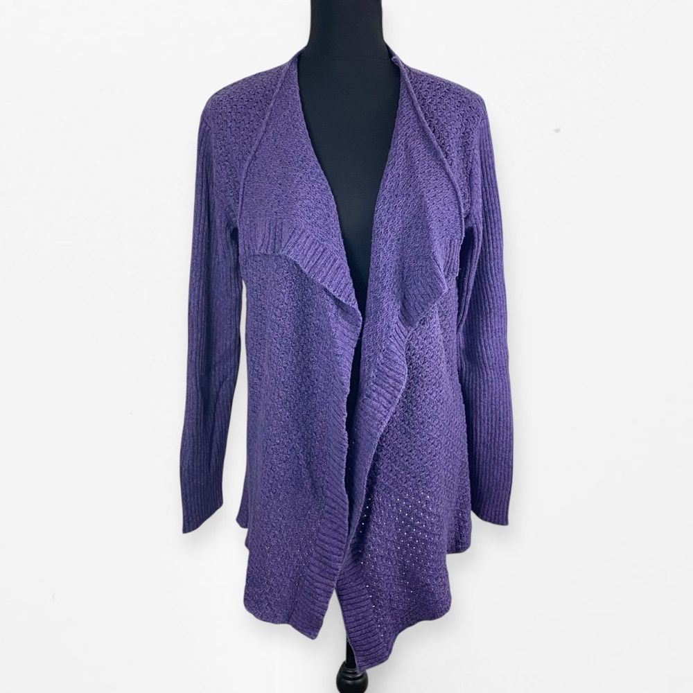 Calvin Klein Jeans Purple cable knit Waterfall open front Cardigan Sweater L